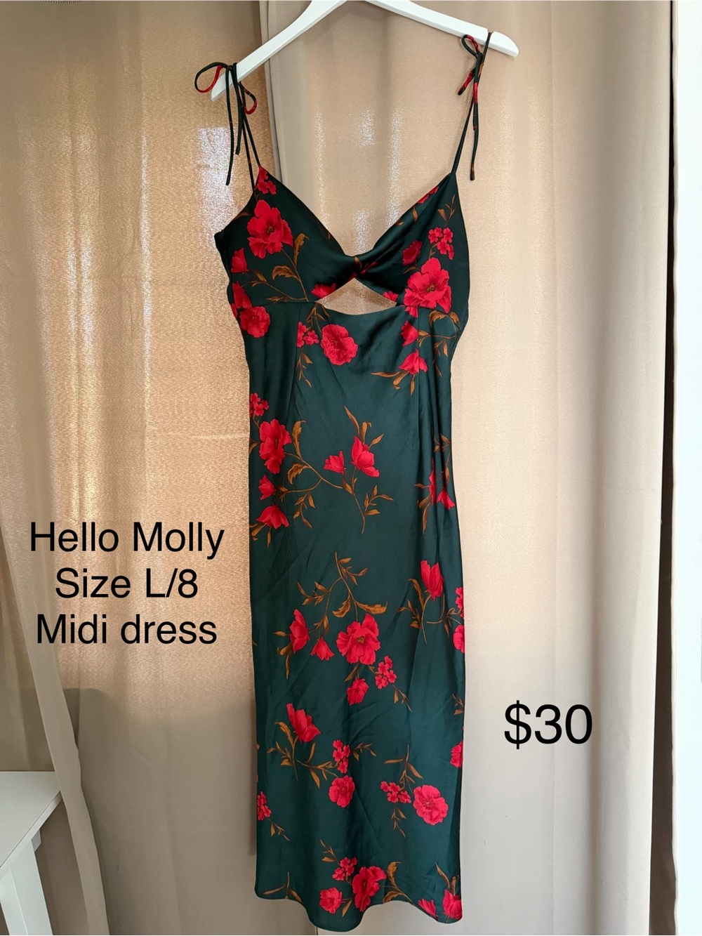 Hello Molly Teal Floral Cutout Midi Dress with Red Blossoms - Picture 2 of 4